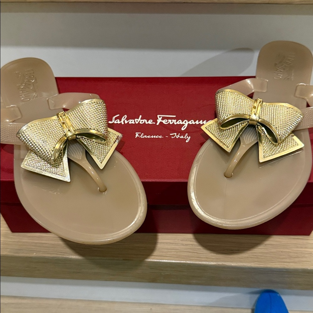 Salvatore Ferragamo Tan Sandals with Gold Accents